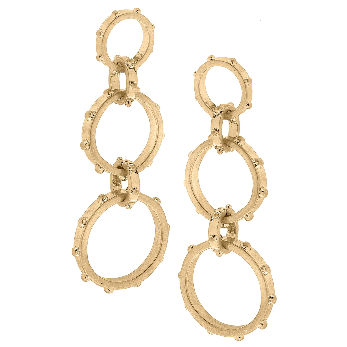 Canvas Jewelry Mia Studded Metal Linked Circle Drop Earrings Worn Gold
