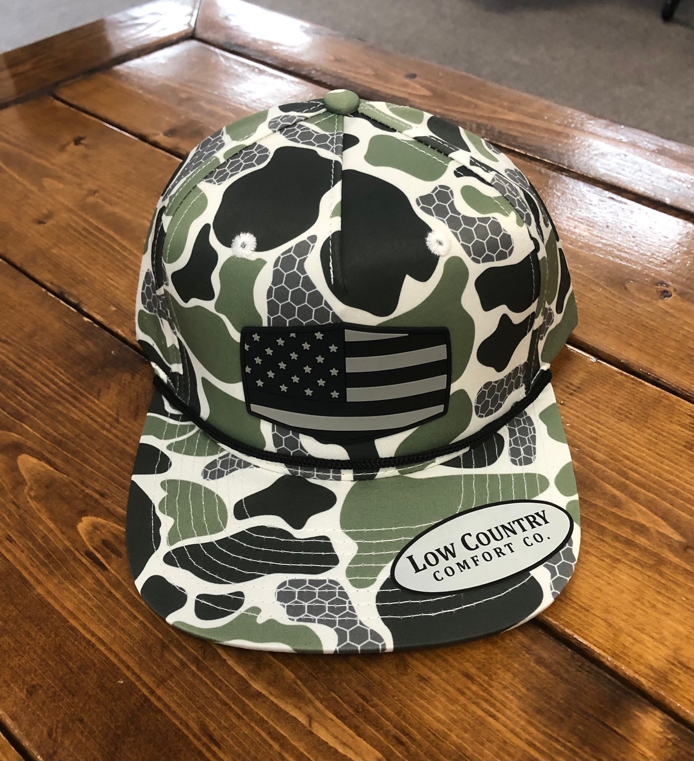 Low Country Comfort Co. Flag Grey PVC Patch Green Camo Hat