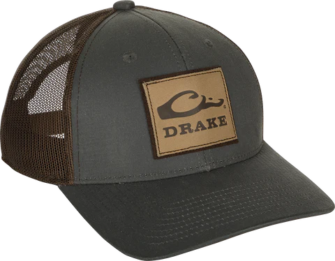 Drake Square Leather Patch Mesh Back Dark Grey/Brown Hat