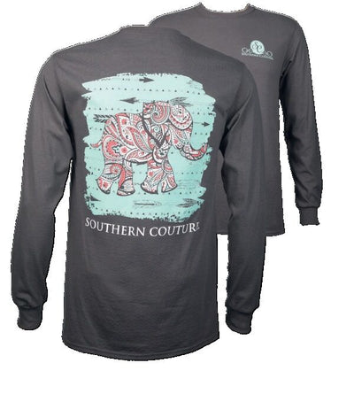 Southern Couture Charcoal Paisley Elephant Long Sleeve