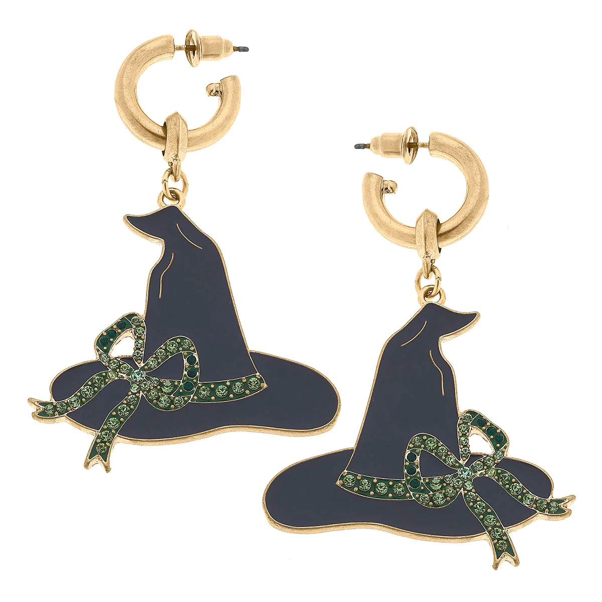 Canvas Halloween Enamel Witch hat Black Earrings