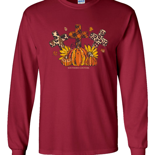 Southern Couture Fall Pattern Crosses - Cardinal - LS