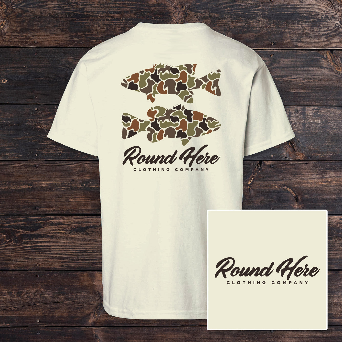 'Round Here Clothing Duck Camo Bass Youth T-Shirt Off White