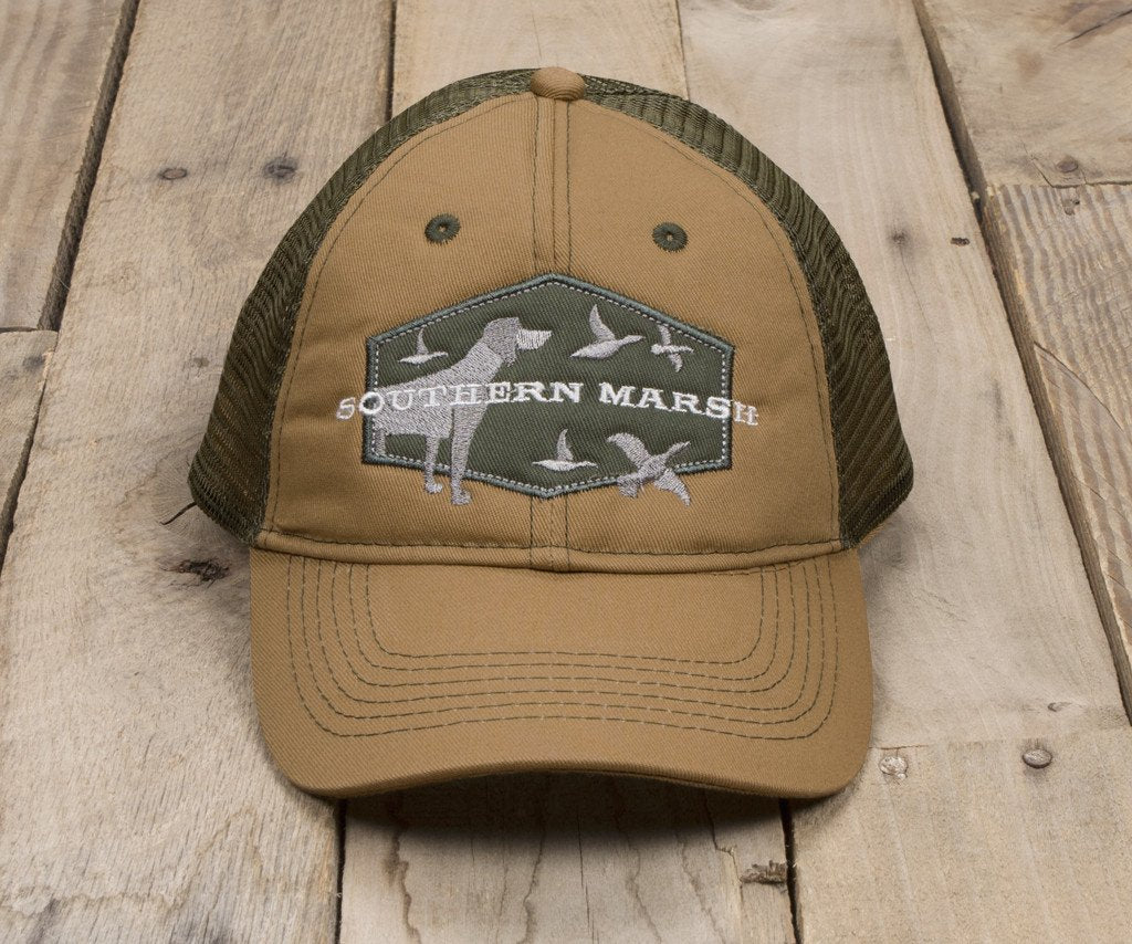 Southern Marsh Trucker Hat Hunting Dog Khaki Hat