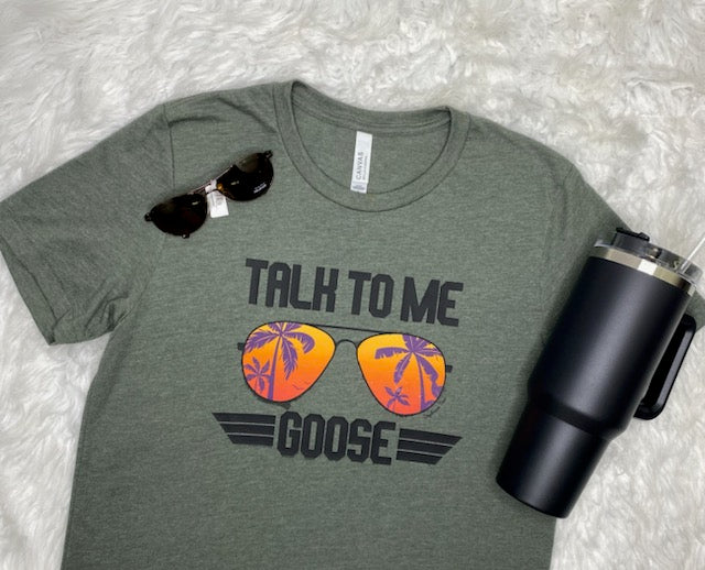 Daydream Tees Talk To Me Goose Palm Trees Military Green