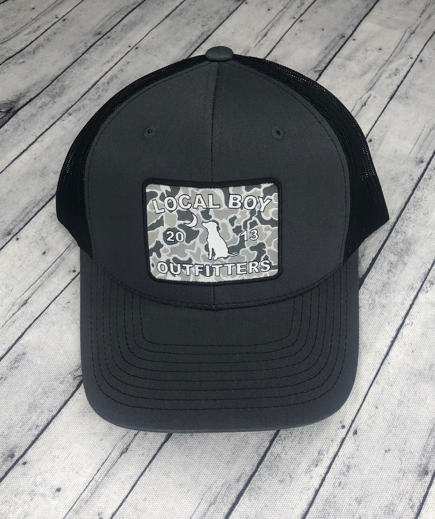 Local Boy Outfitters Grey Camo Patch Trucker Hat Charcoal/Black