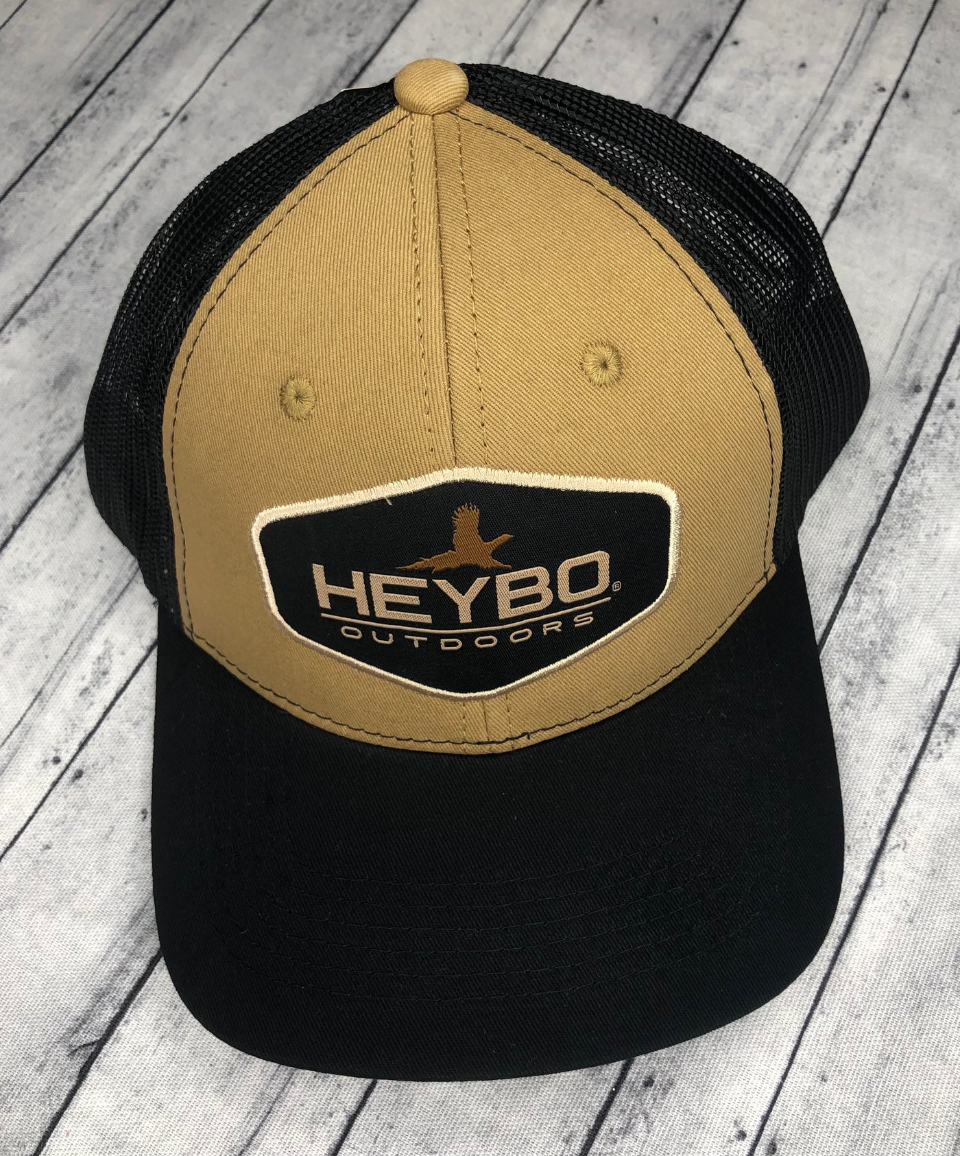 Heybo Outdoors Rooster Flush Meshback Trucker Hat Tan/Black