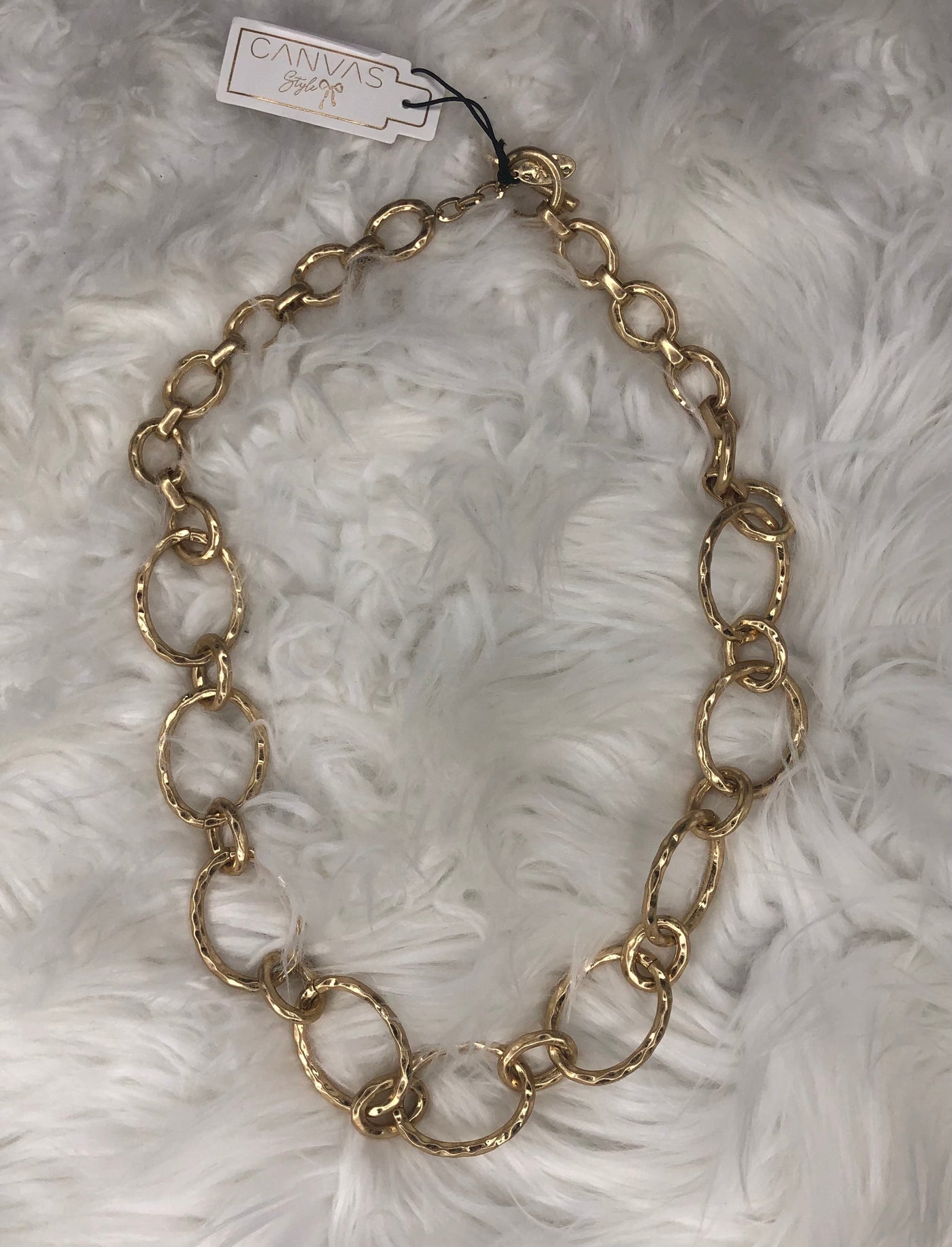 Canvas Jewelry Bliss Hammered Chain Link Statement Necklace Worn Gold
