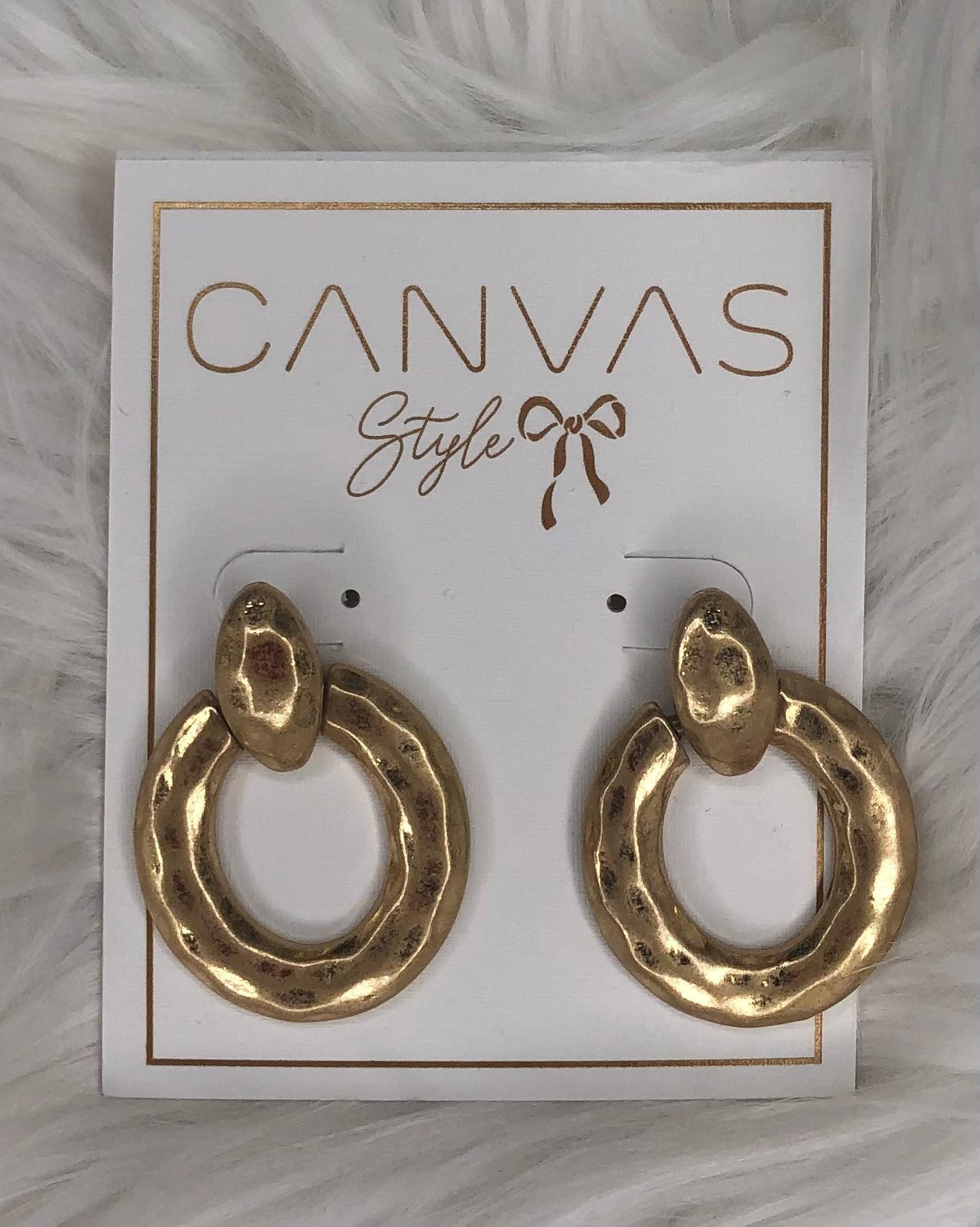 Canvas Jewelry Mae Hammered Doorknocker Earrings Worn Gold