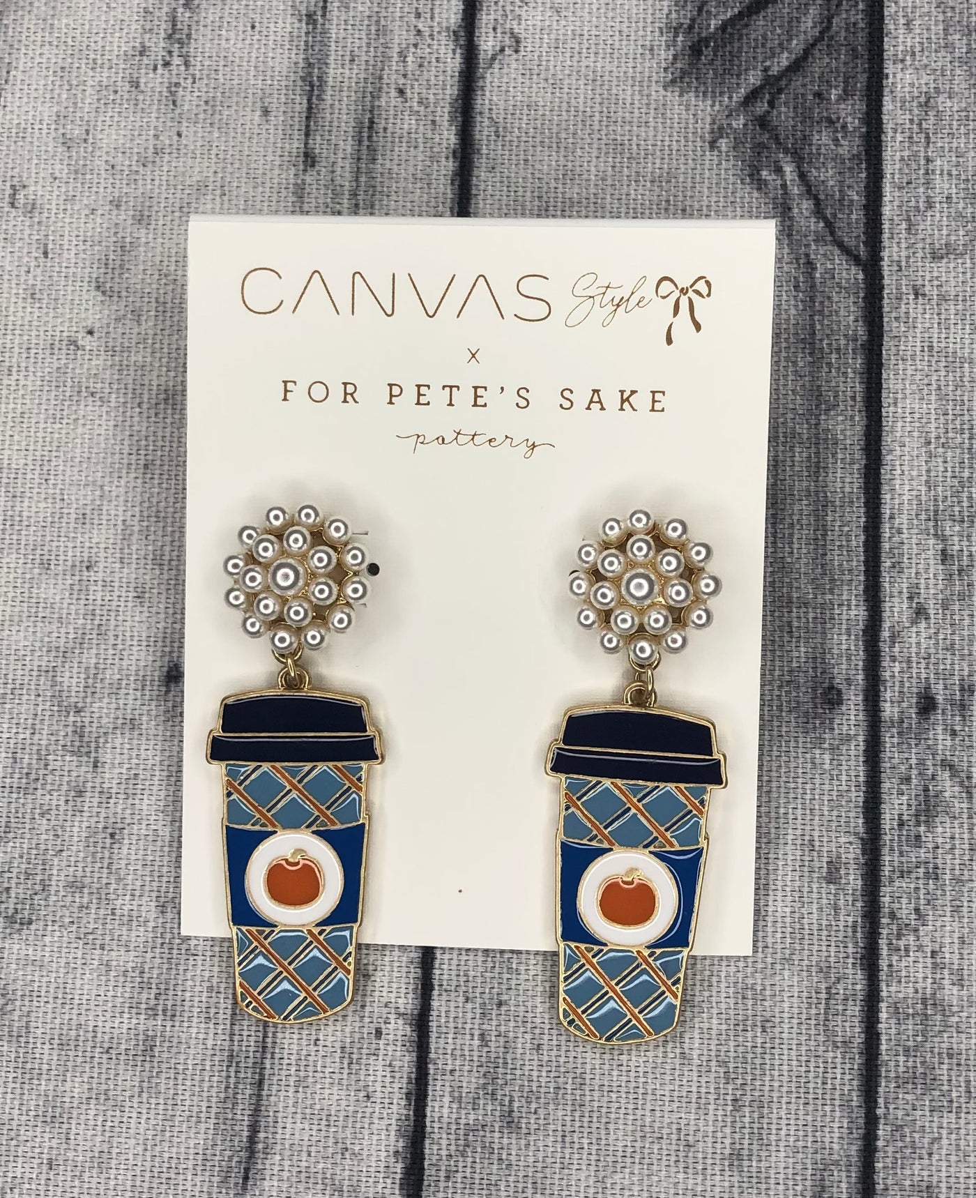 Canvas Jewelry For Pete's Sake Enamel Earrings Pumpkin Spice Latte Blue/Orange