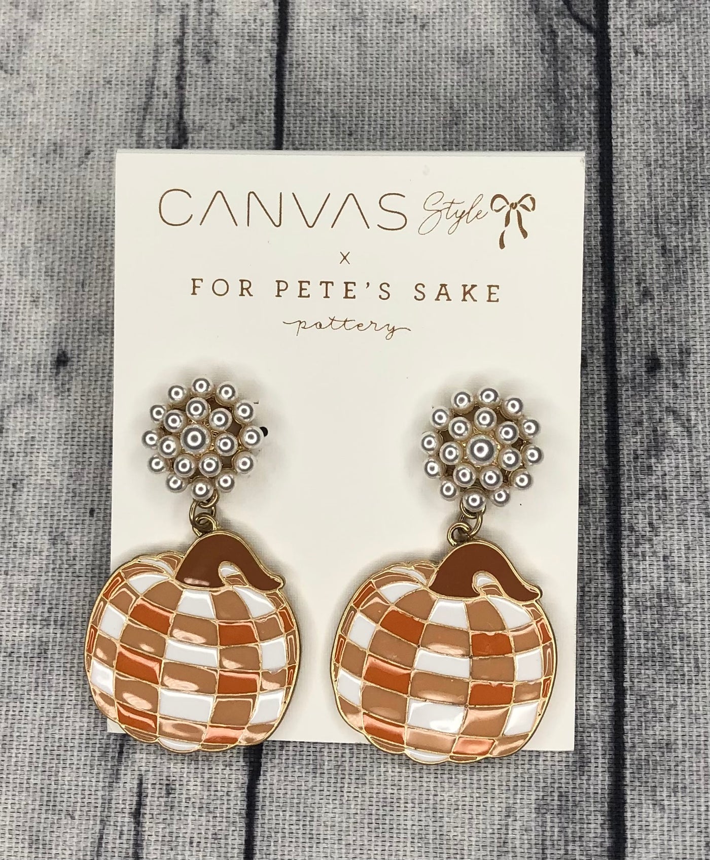 Canvas Jewelry For Pete's Sake Gingham Pumpkin Earrings Orange/White