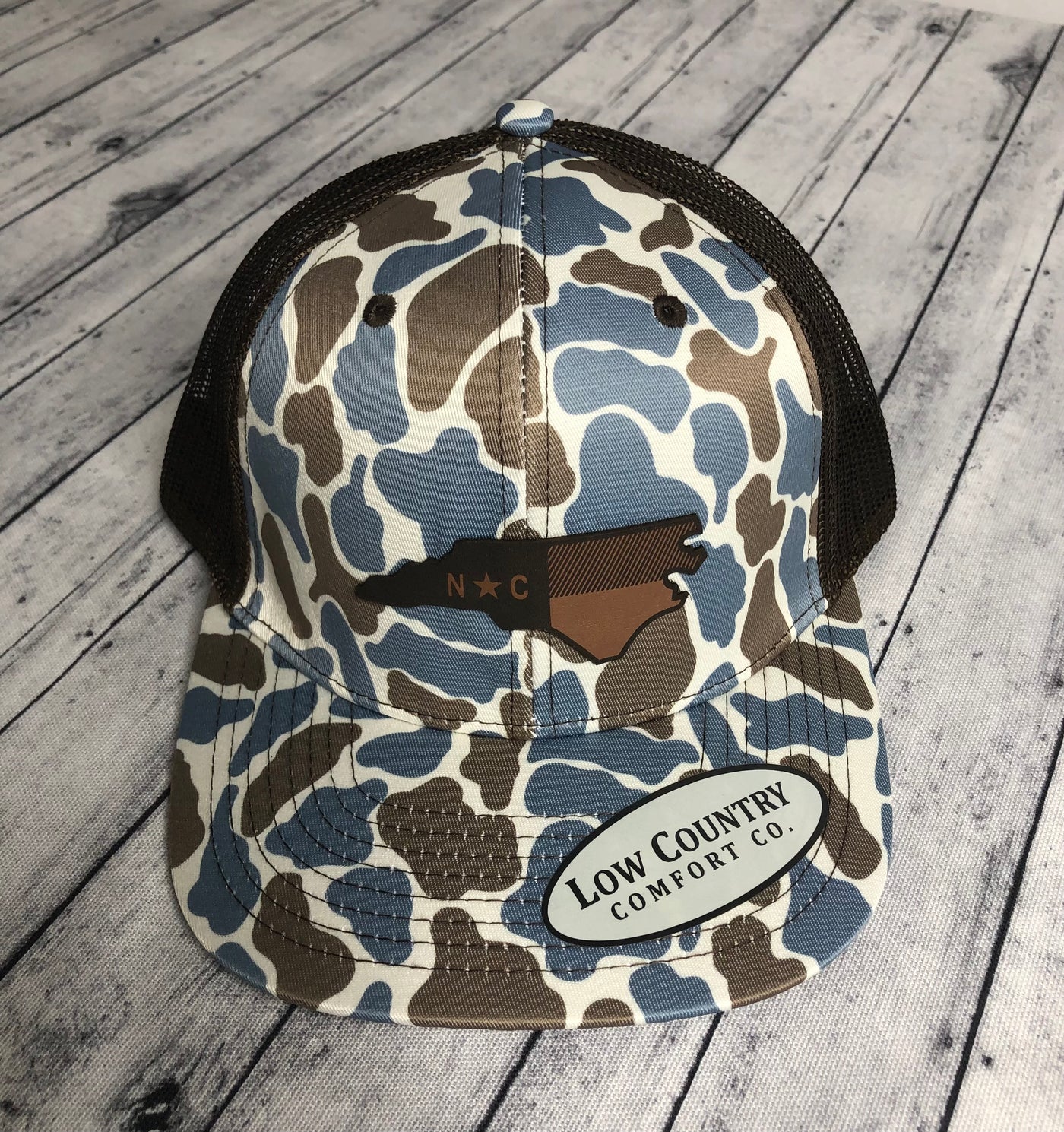 Low Country Comfort Co. NC Flag Patch Old School Camo/Brown Hat