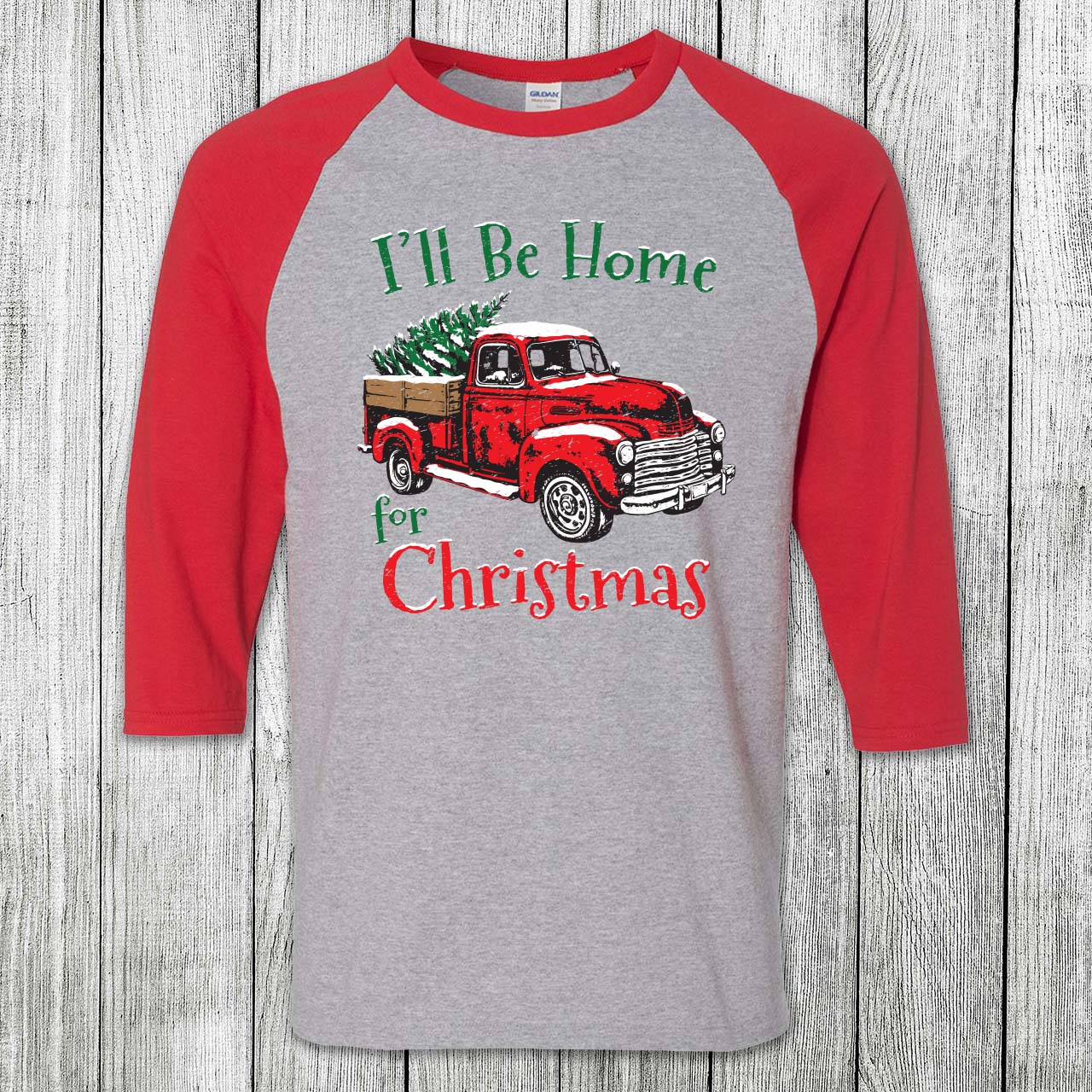 Daydream Tees I'll Be Home For Christmas Three-Quarter Sleeve T-Shirt
