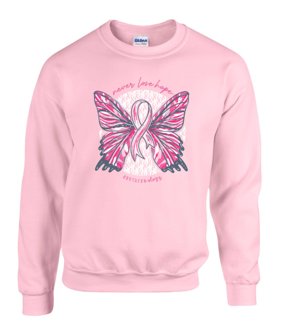 Southernology Butterfly Ribbon Breast Cancer Crewneck Pink