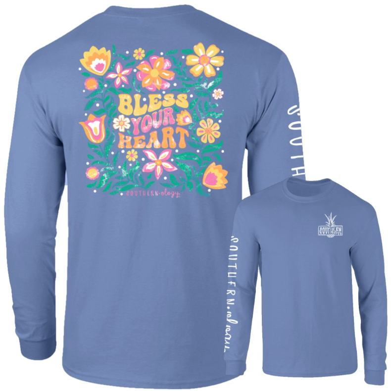 Southernology Flower Power Bless Your Heart Flo Blue LS
