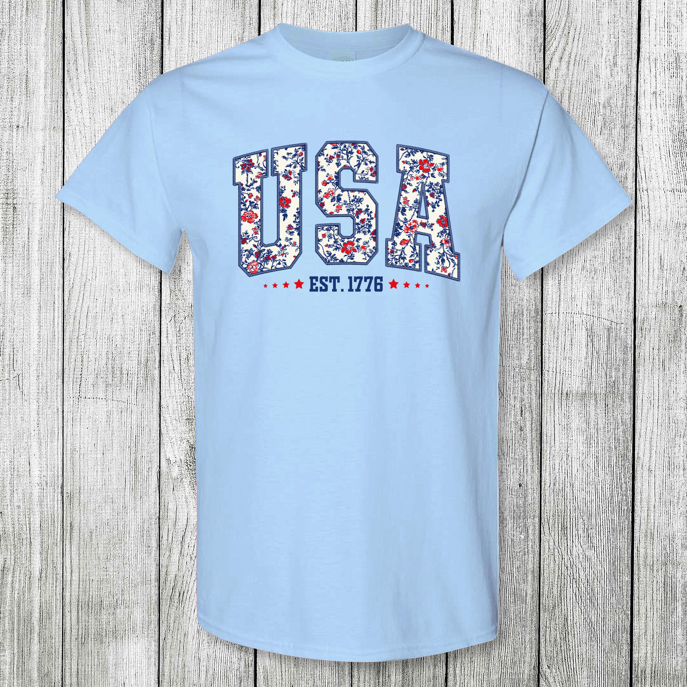 Daydream Tees USA Floral Light Blue