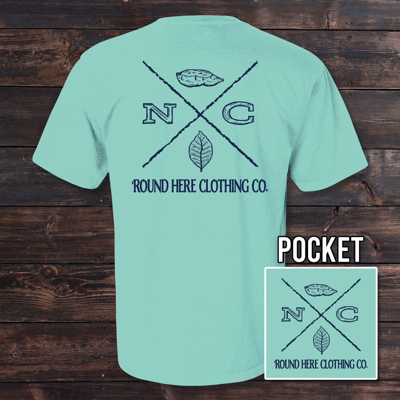 'Round Here Clothing X-Mark NC Tobacco & Sweet Potato Pocket Tee Chalky Mint