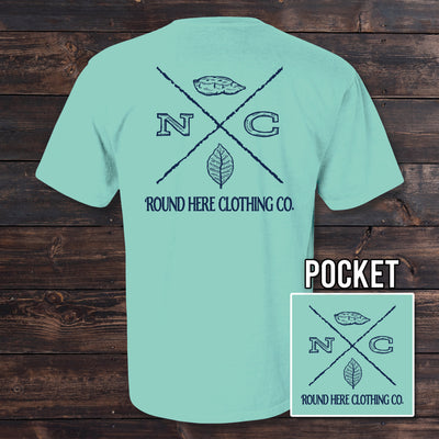 'Round Here Clothing X-Mark NC Tobacco & Sweet Potato Pocket Tee Chalky Mint