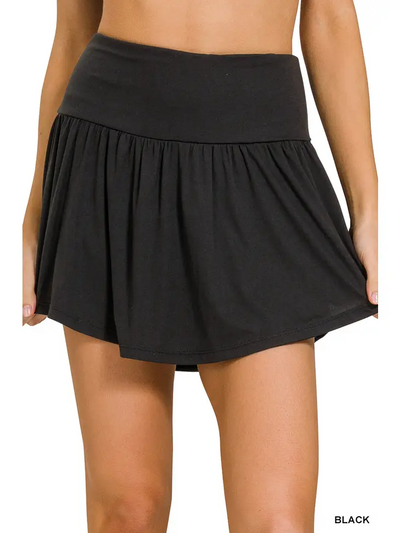 Wide Band Tennis Skirt With Zippered Back Pocket