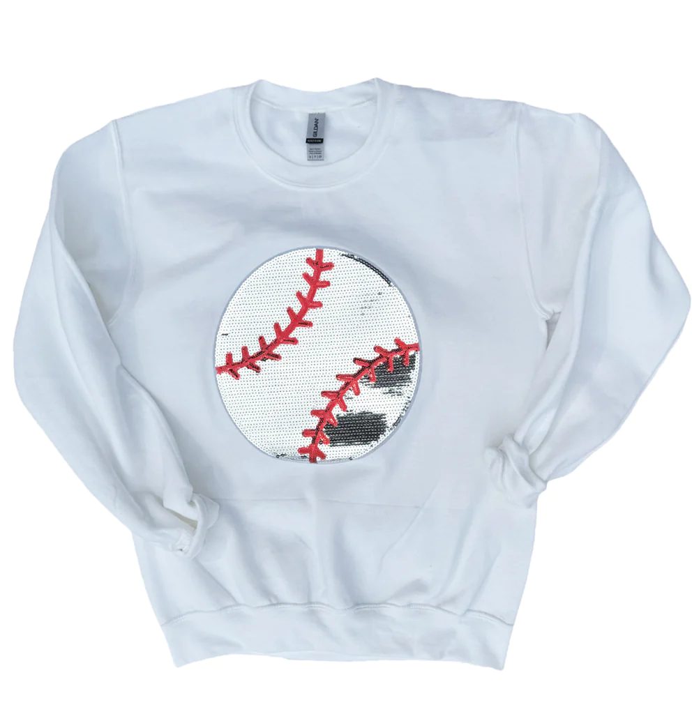 Girlie Girl Originals Baseball Sequin Sweatshirt White