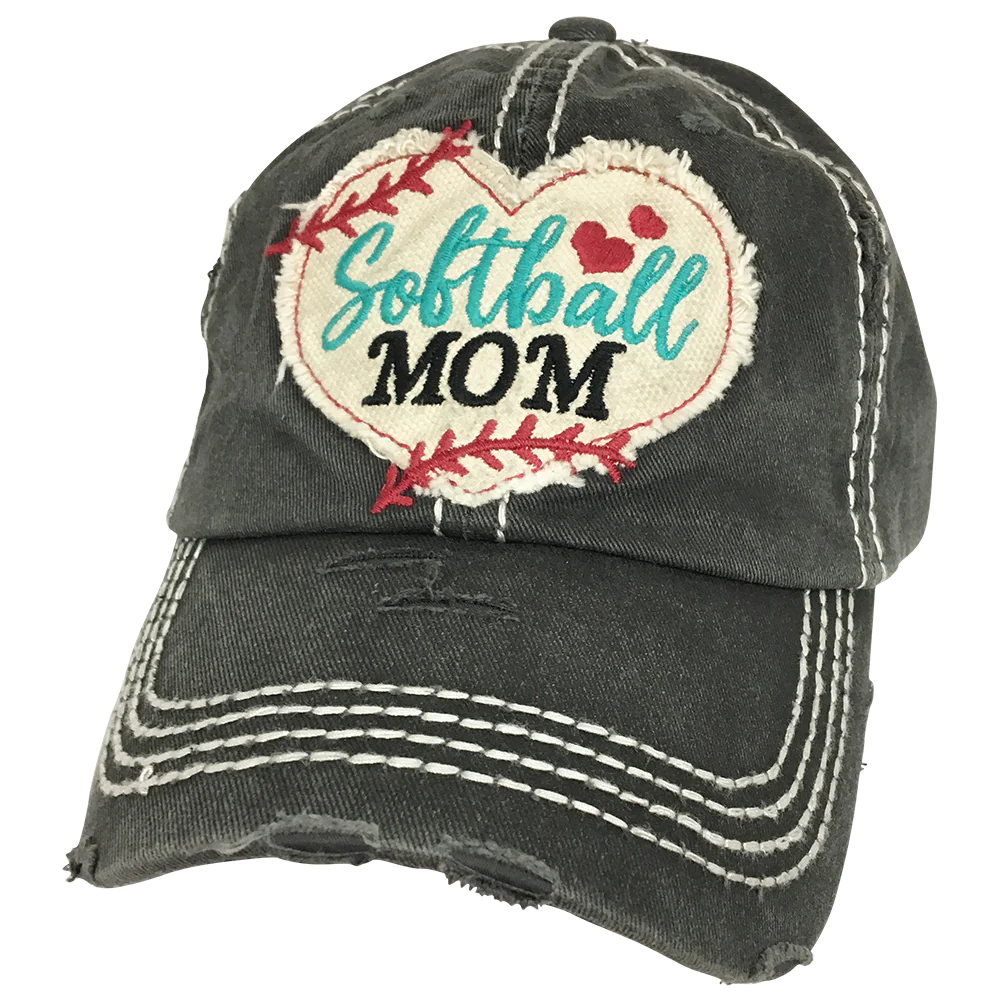 Girlie Girl Originals Softball Mom Heart Black Hat