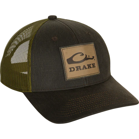 Drake Square Leather Patch Mesh Back Dark Brown/Olive Hat
