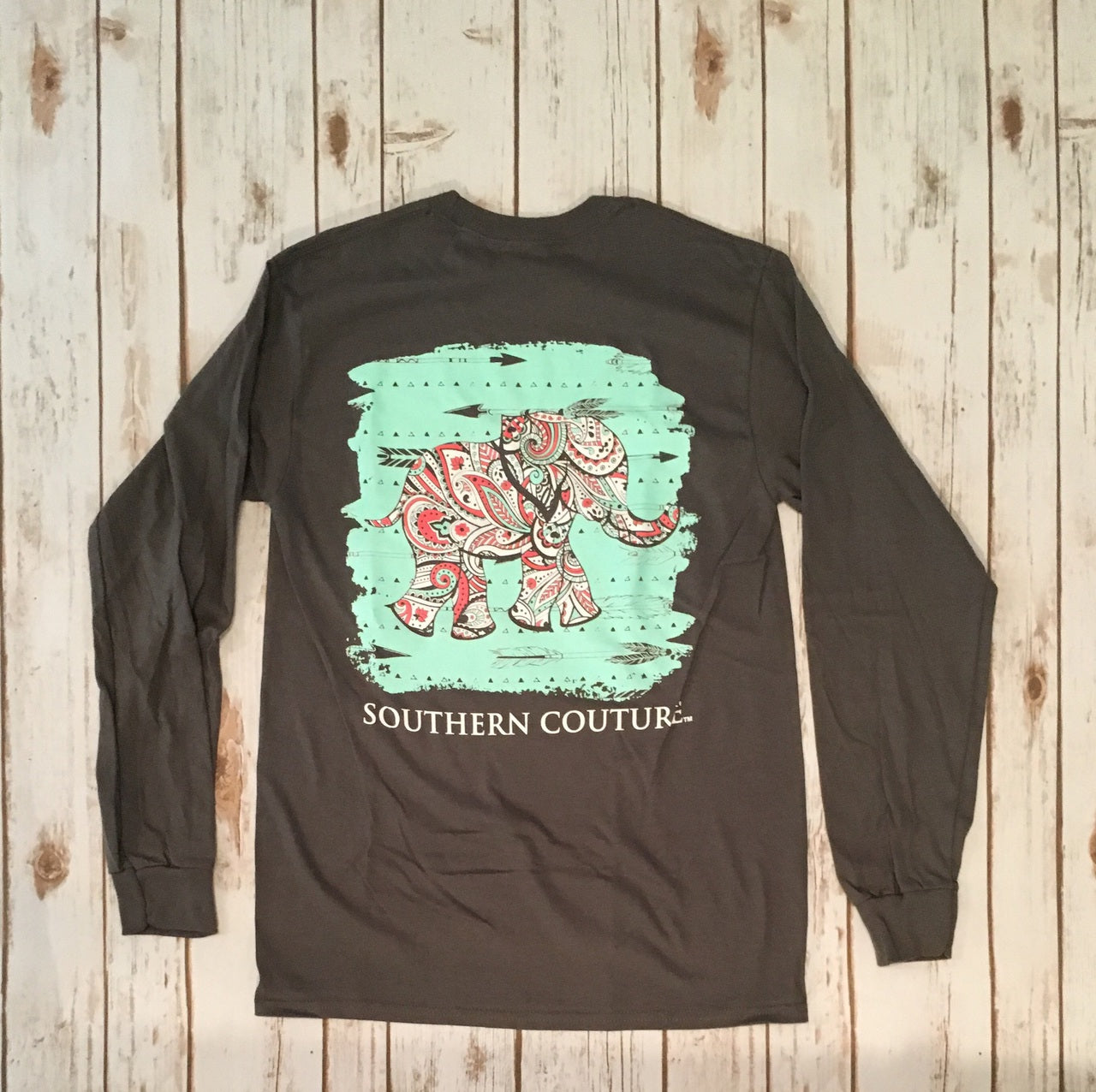 Southern Couture Charcoal Paisley Elephant Long Sleeve