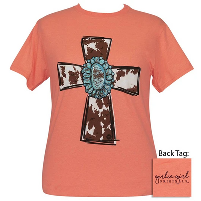 Girlie Girl Originals Turquoise Cow Cross Retro Heather Coral