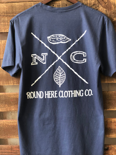 'Round Here Clothing X-Mark NC Tobacco & Sweet Potato Pocket Tee China Blue
