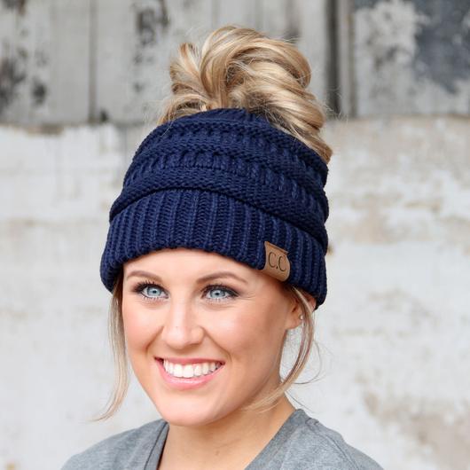 C.C. Messy Bun Beanie Navy