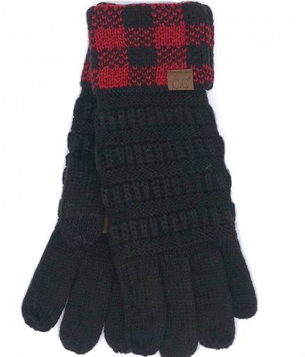 C.C Buffalo Plaid Cuff Black Red/Black Gloves