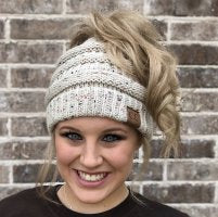 C.C. Messy Bun Beanie Speckled Oatmeal