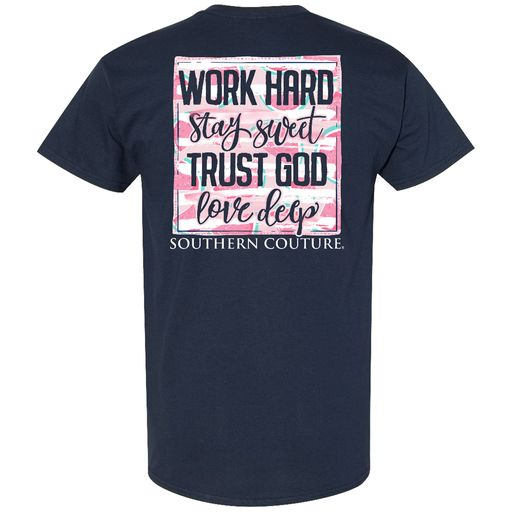 Southern Couture Work Hard Trust God Navy SS