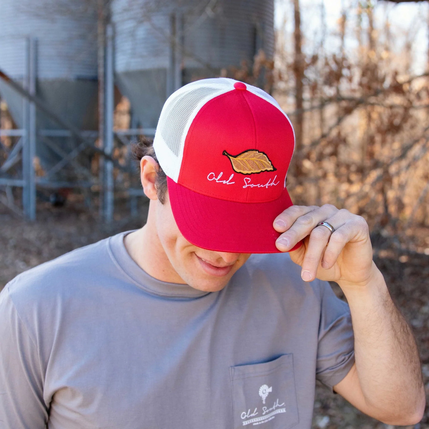 Old South Apparel Tobacco Trucker Hat - Red/White