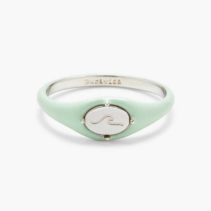 Pura Vida Wave Enamel Decal Ring Light Blue